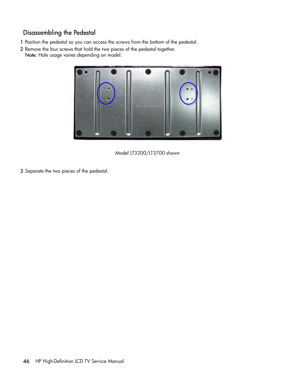 Disassembling the pedestal | HP LT3200 User Manual | Page 51 / 101