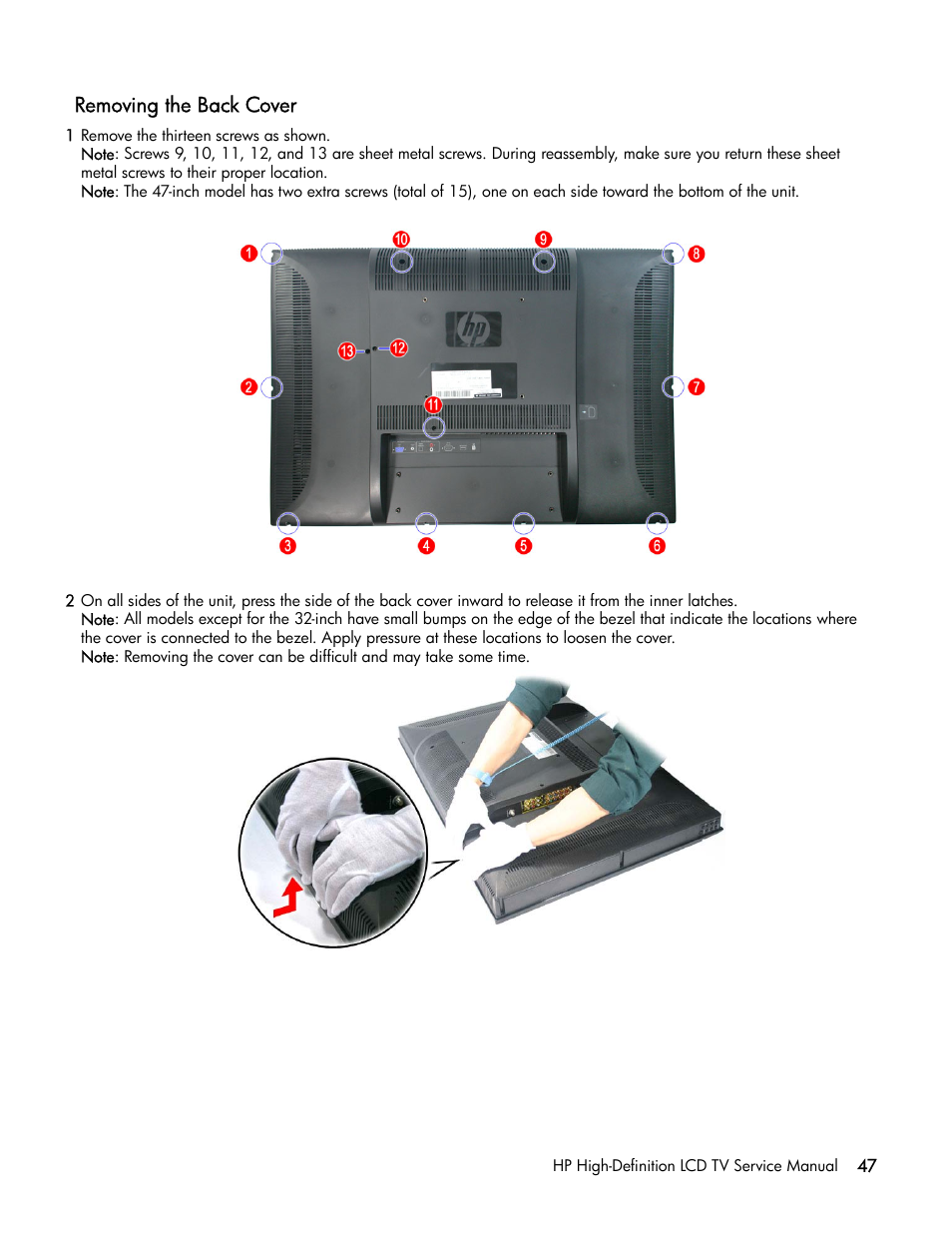 Removing the back cover | HP LT3200 User Manual | Page 52 / 101