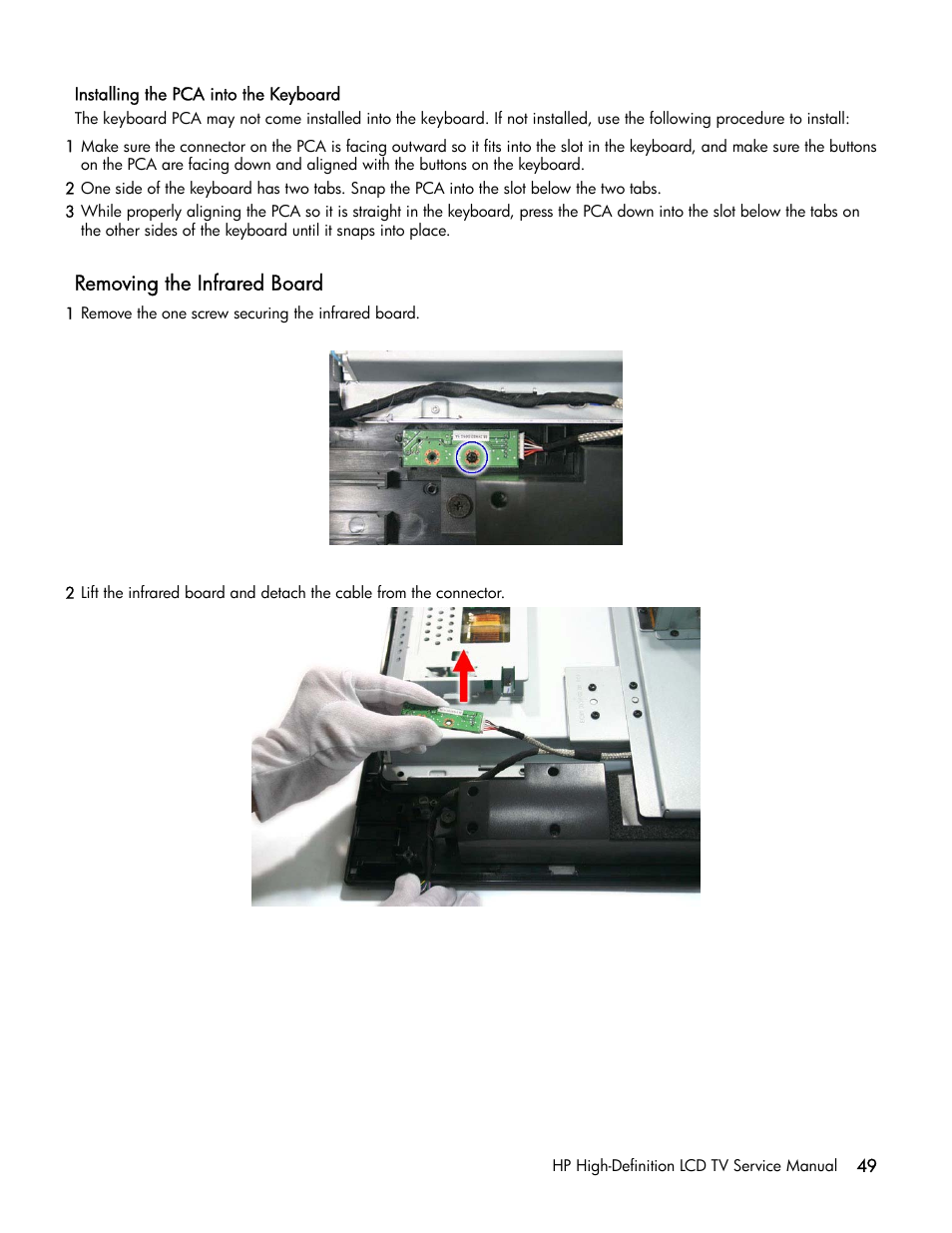 Removing the infrared board | HP LT3200 User Manual | Page 54 / 101