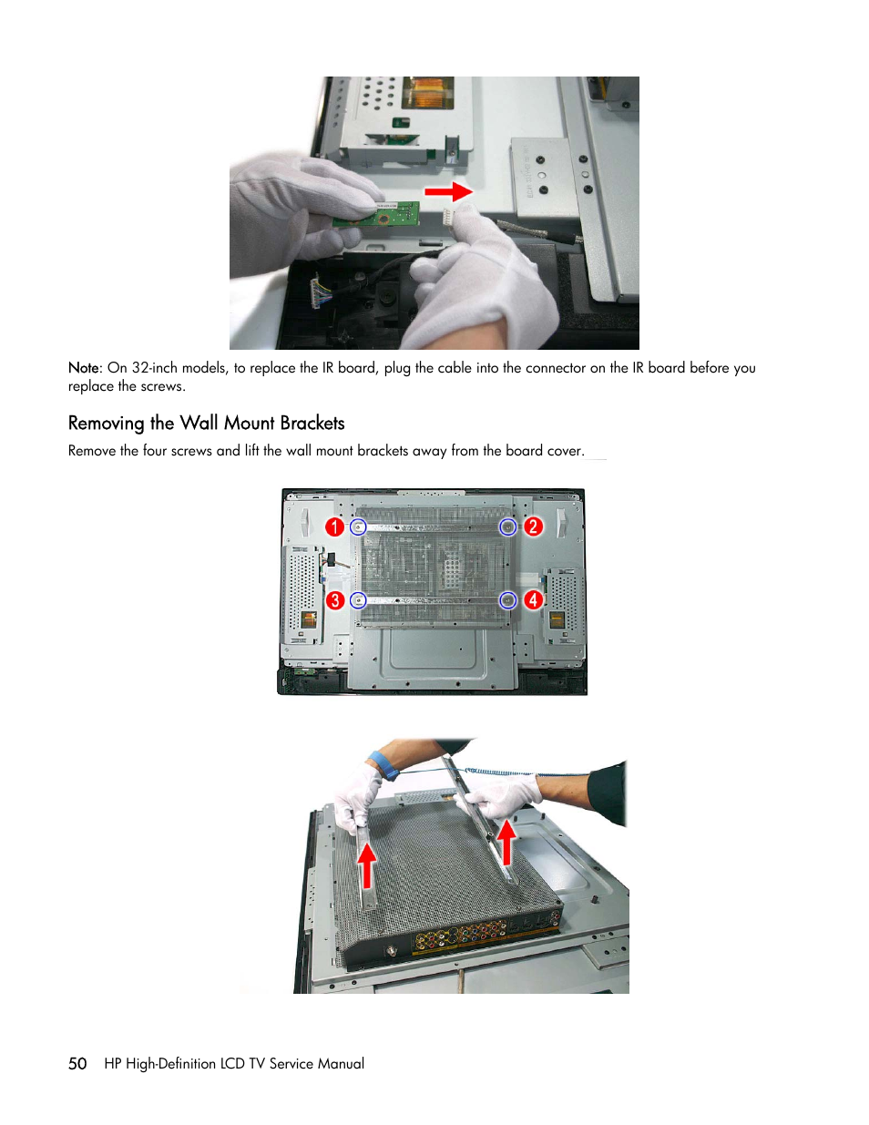 Removing the wall mount brackets | HP LT3200 User Manual | Page 55 / 101
