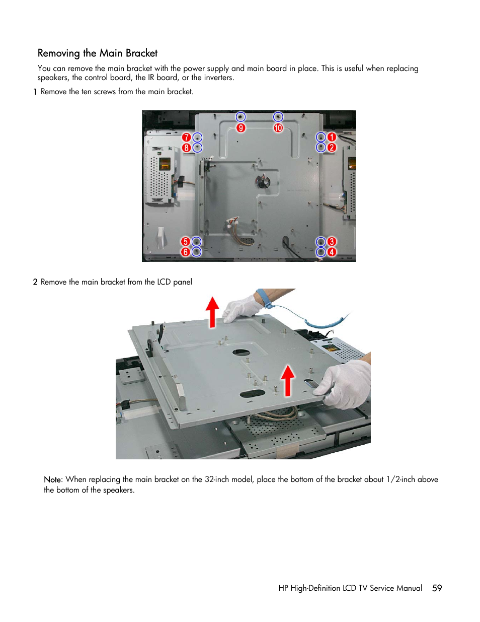 Removing the main bracket | HP LT3200 User Manual | Page 64 / 101