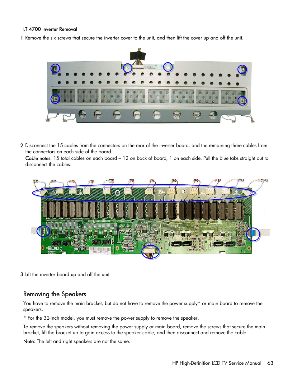 Removing the speakers | HP LT3200 User Manual | Page 68 / 101