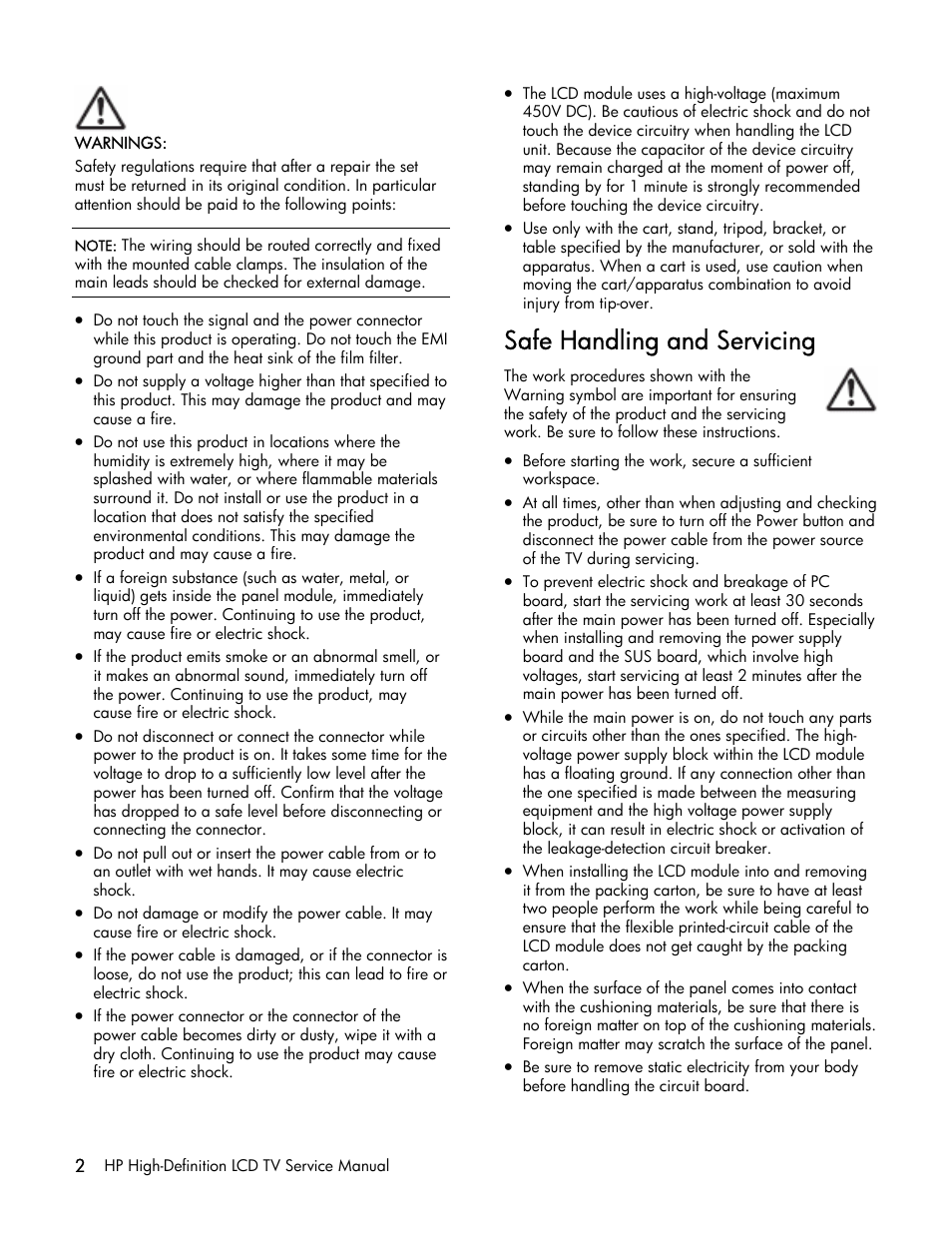 Safe handling and servicing | HP LT3200 User Manual | Page 7 / 101