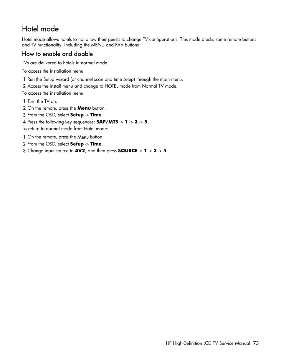 Hotel mode, How to enable and disable | HP LT3200 User Manual | Page 78 / 101