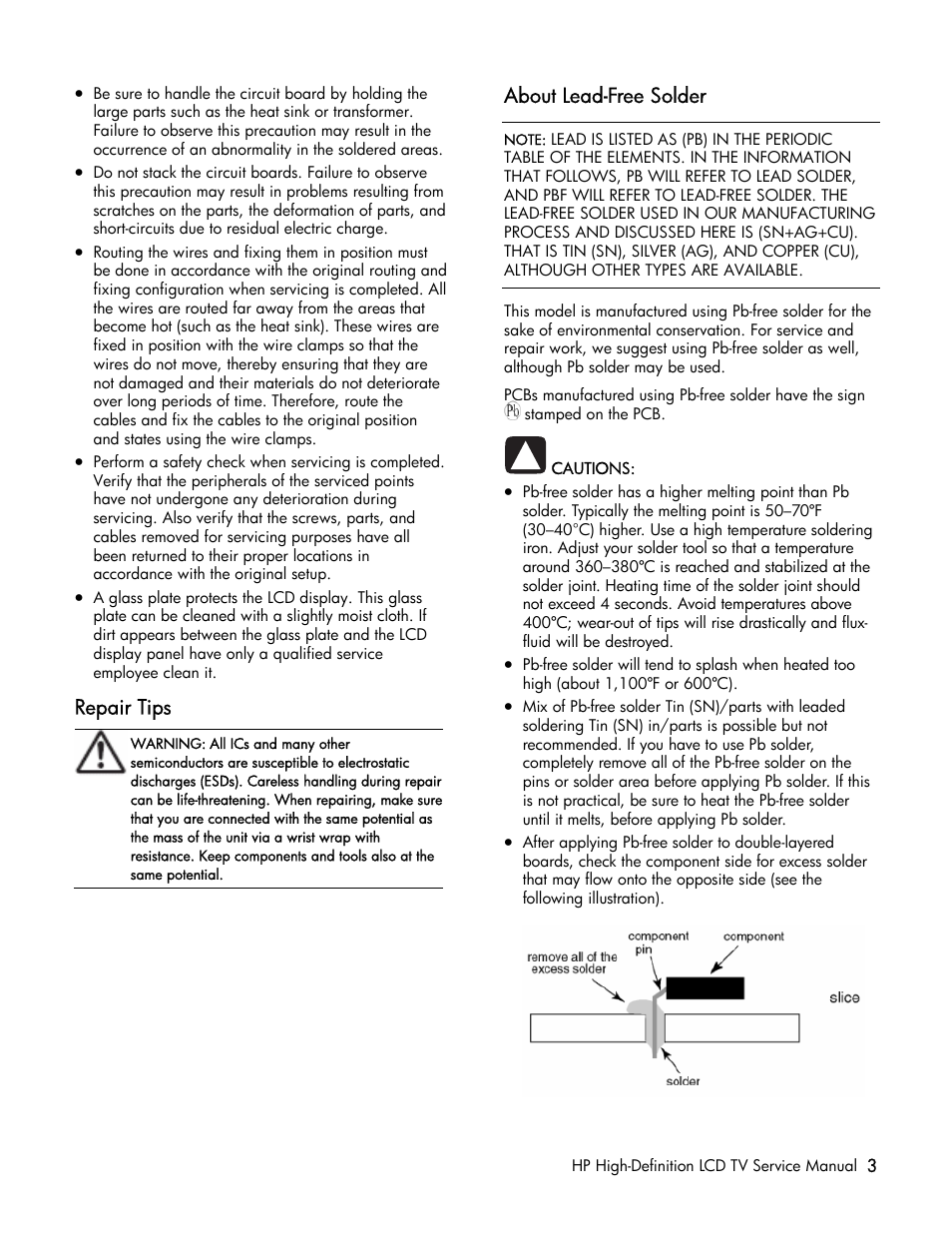 Repair tips, About lead-free solder | HP LT3200 User Manual | Page 8 / 101