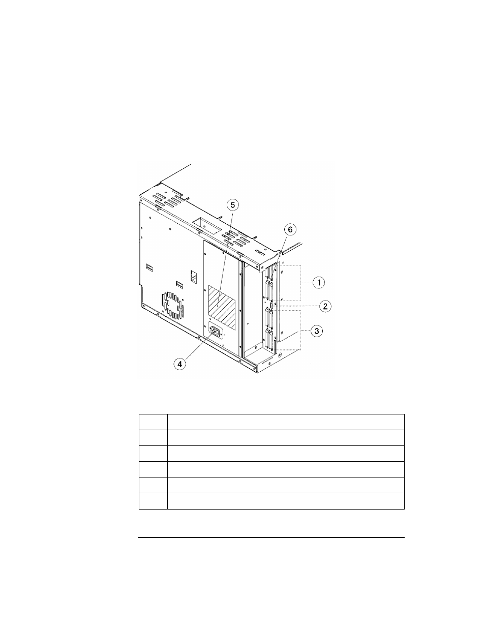 Tape library rear panel, Tape library rear panel -6, Figure 1-1. rear panel features -6 | HP SureStore 4215w User Manual | Page 20 / 136