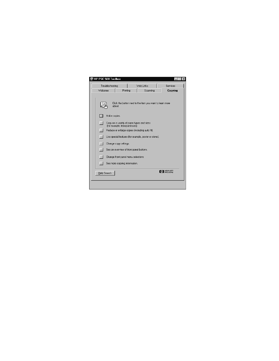 Copying help, Copying help -8 | HP PSC-500 User Manual | Page 36 / 40