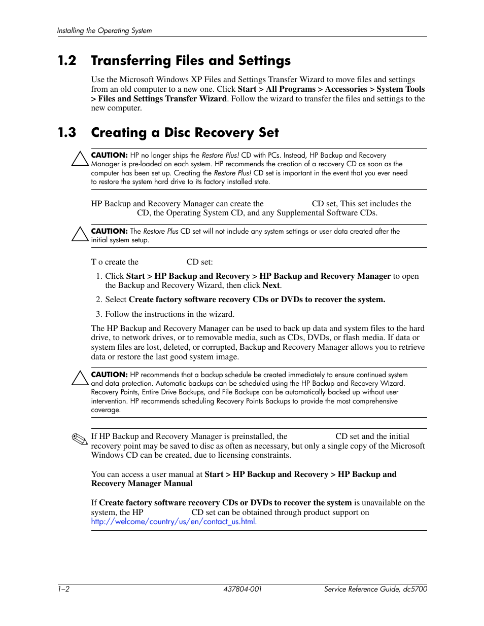 2 transferring files and settings, 3 creating a disc recovery set | HP dc5700 User Manual | Page 10 / 216