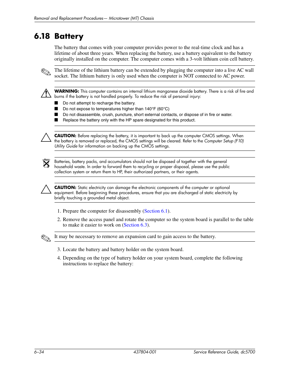 18 battery | HP dc5700 User Manual | Page 100 / 216