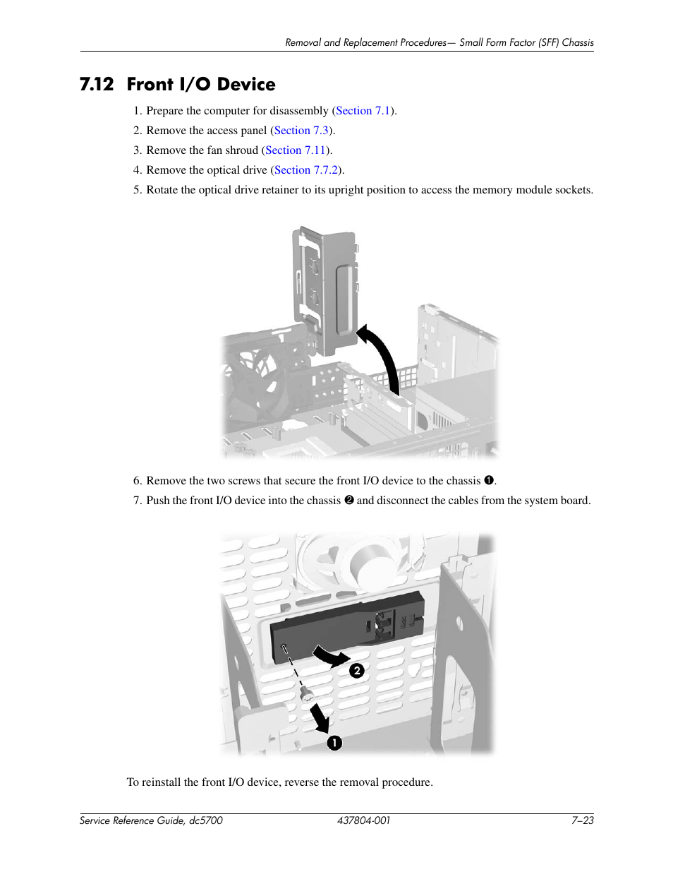 12 front i/o device | HP dc5700 User Manual | Page 127 / 216