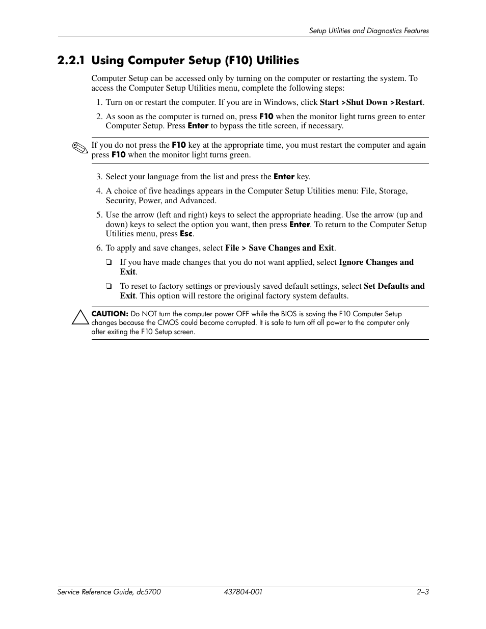 1 using computer setup (f10) utilities | HP dc5700 User Manual | Page 13 / 216