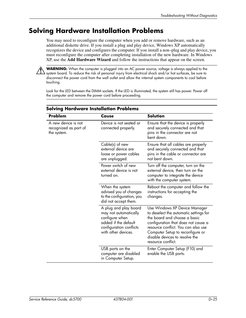 Solving hardware installation problems | HP dc5700 User Manual | Page 189 / 216