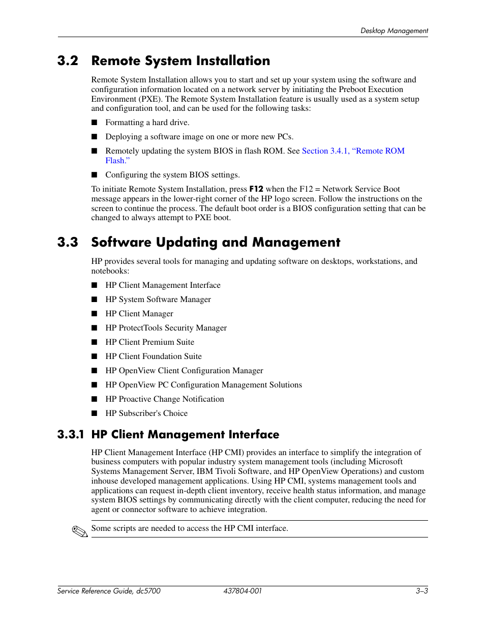2 remote system installation, 3 software updating and management, 1 hp client management interface | HP dc5700 User Manual | Page 31 / 216