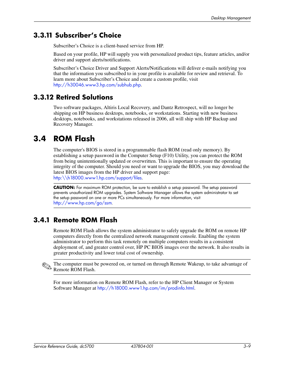 4 rom flash, 11 subscriber’s choice, 12 retired solutions | 1 remote rom flash | HP dc5700 User Manual | Page 37 / 216