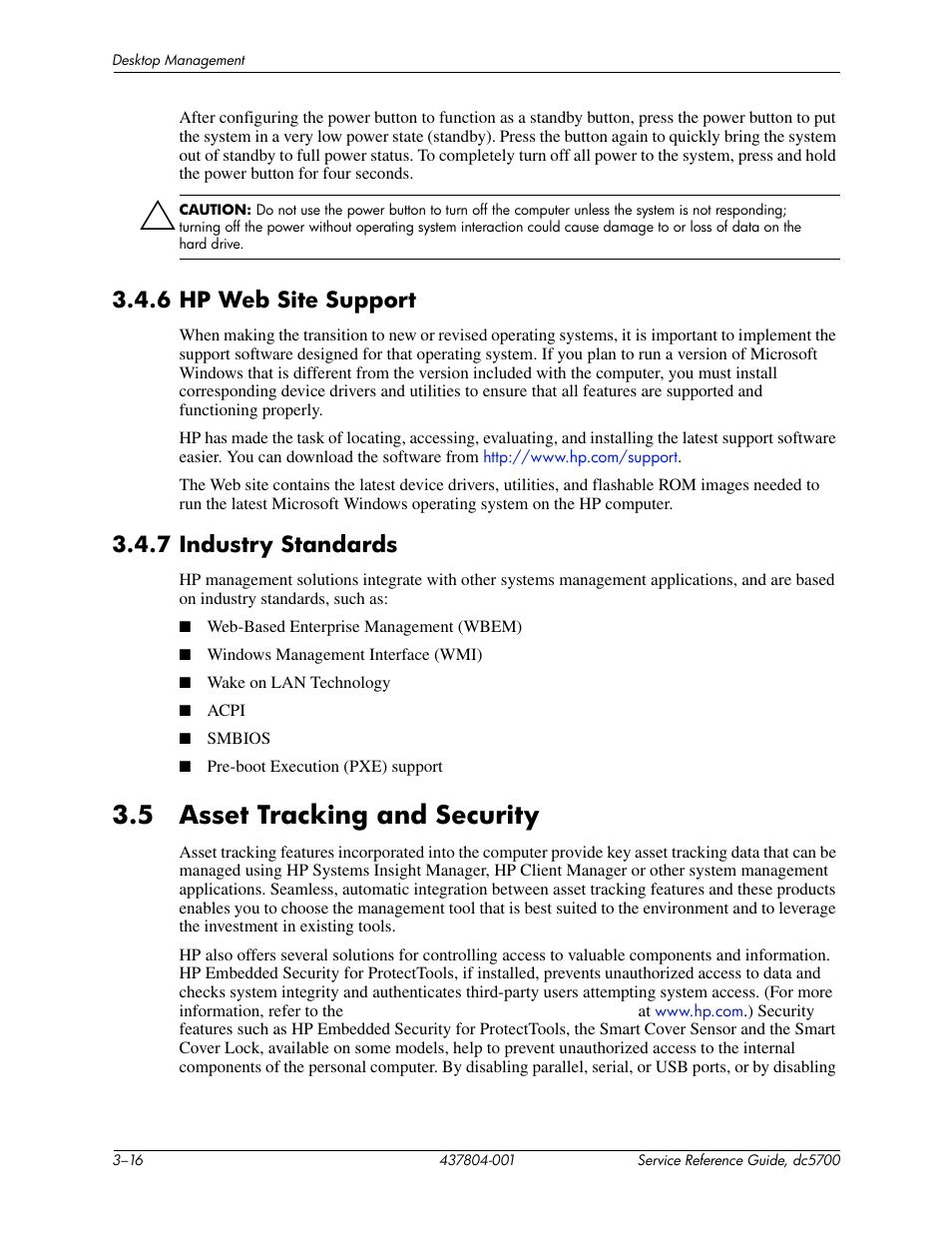 5 asset tracking and security, 6 hp web site support, 7 industry standards | HP dc5700 User Manual | Page 44 / 216