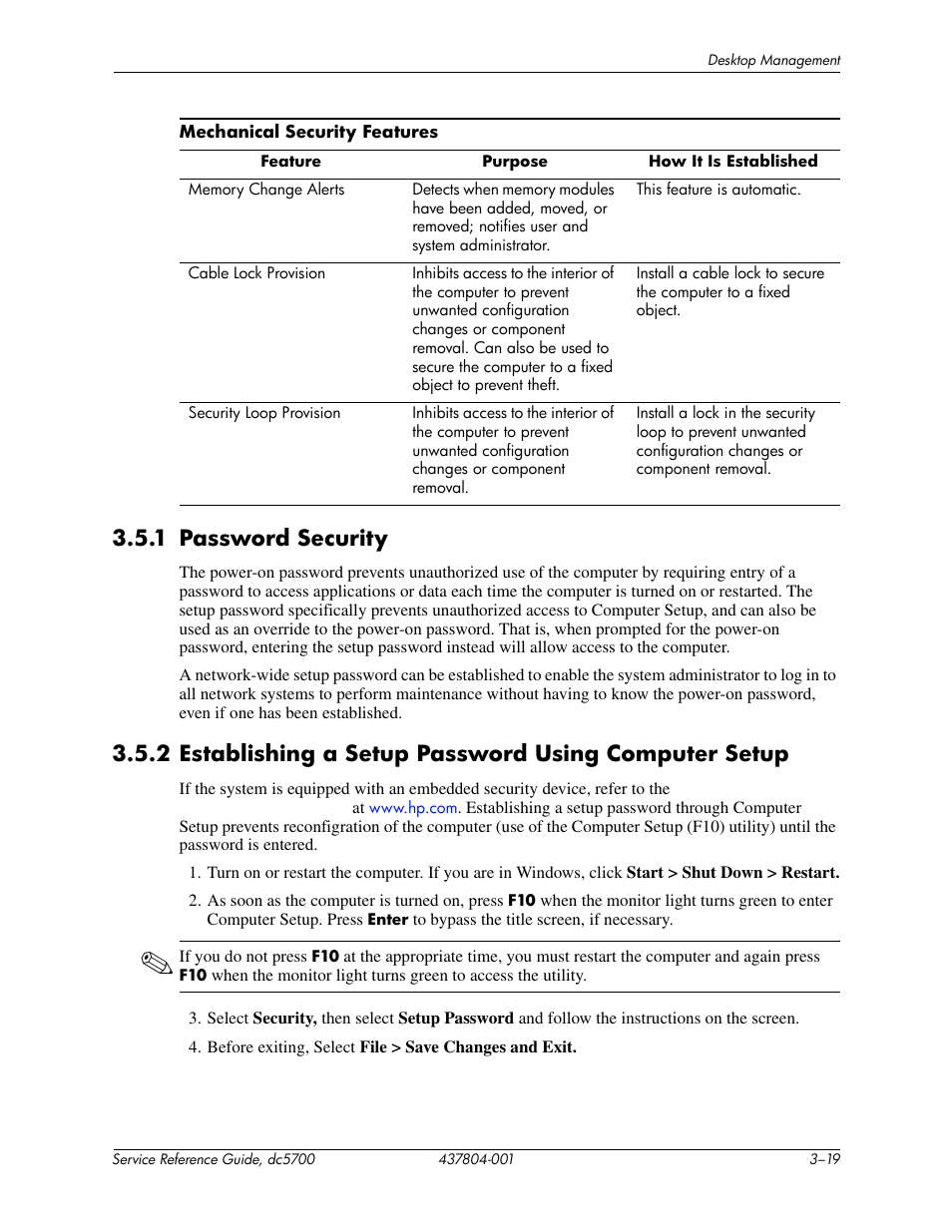 1 password security | HP dc5700 User Manual | Page 47 / 216