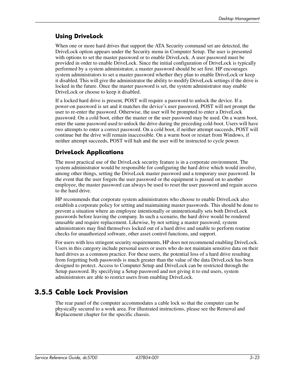 5 cable lock provision | HP dc5700 User Manual | Page 51 / 216
