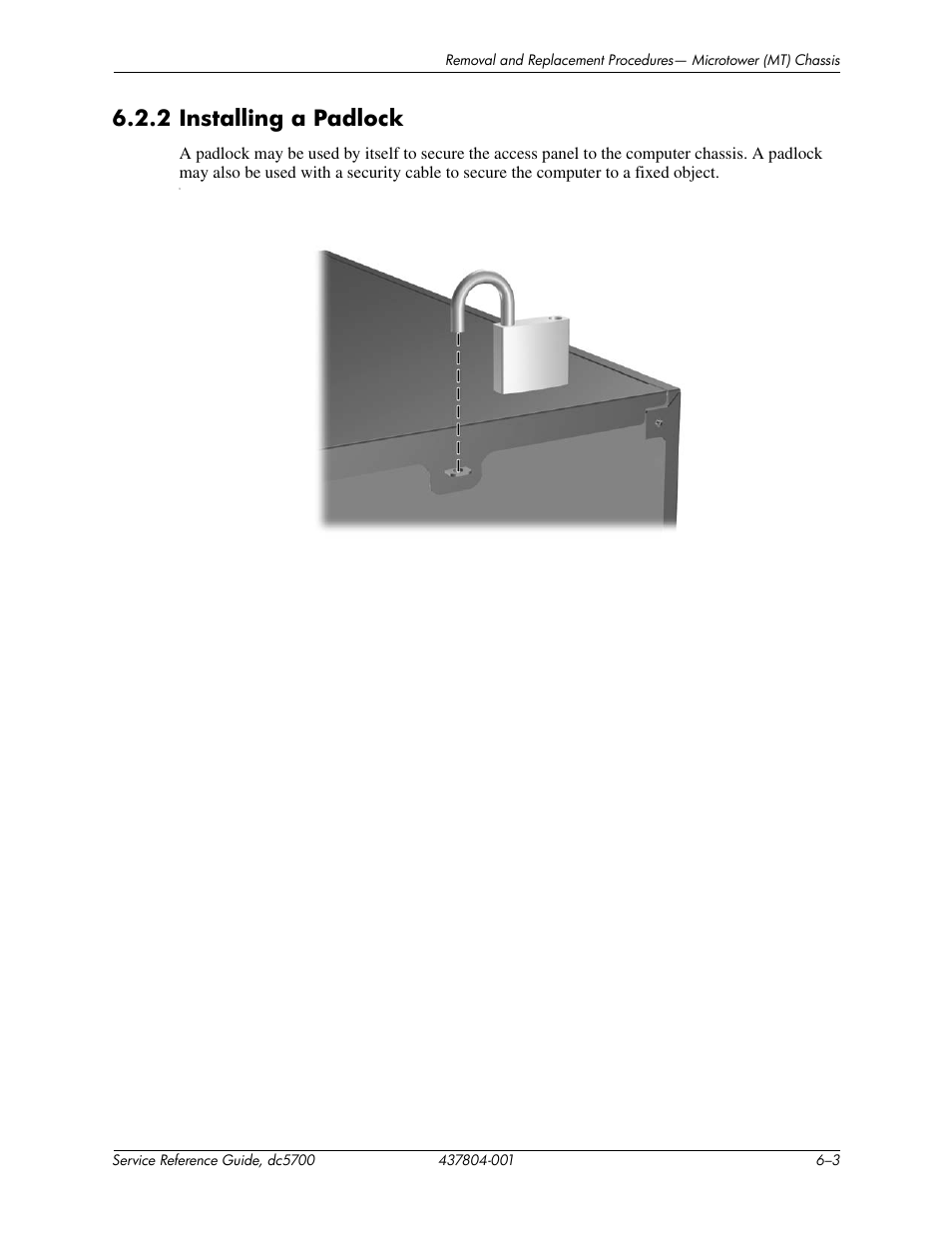 2 installing a padlock | HP dc5700 User Manual | Page 69 / 216