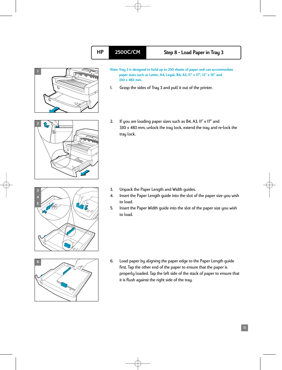 Step 8 - load paper in tray 3 | HP 2500C/CM User Manual | Page 15 / 65