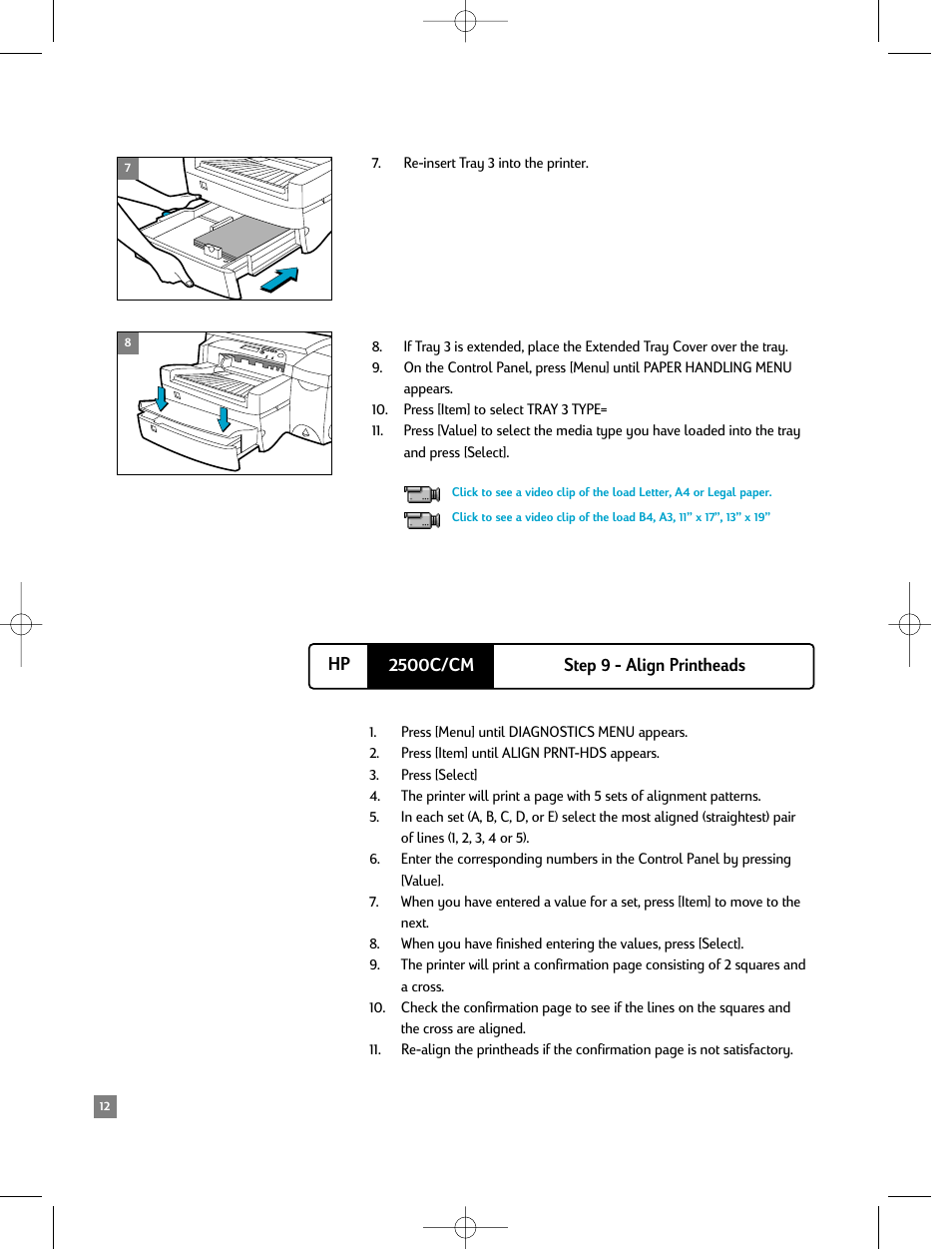 Step 9 - align printheads | HP 2500C/CM User Manual | Page 16 / 65