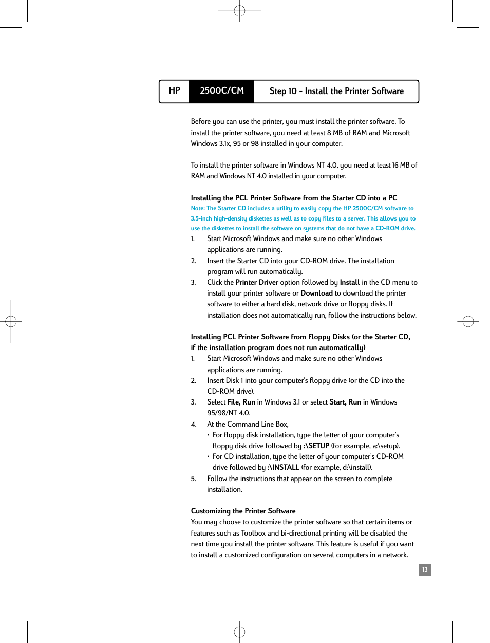 Step 10 - install the printer software | HP 2500C/CM User Manual | Page 17 / 65