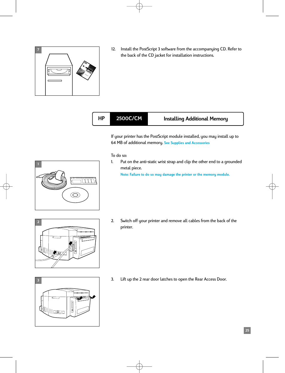 Installing additional memory | HP 2500C/CM User Manual | Page 29 / 65