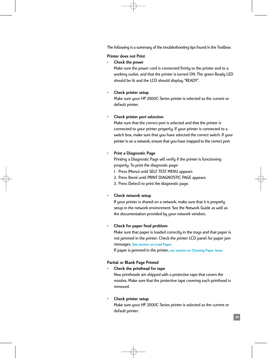 Printer does not print | HP 2500C/CM User Manual | Page 43 / 65