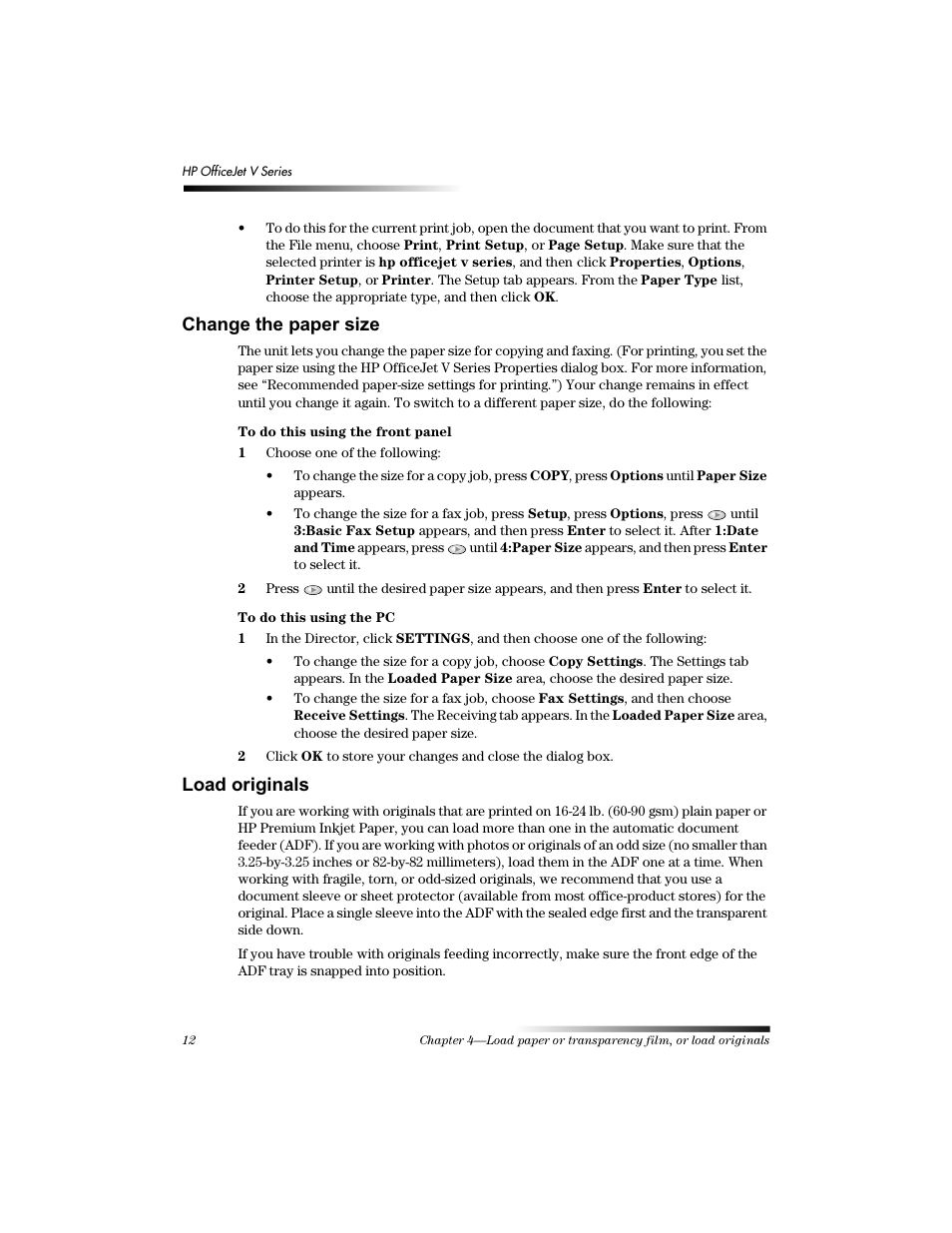 Kdqjh wkh sdshu vl]h, Rdg ruljlqdov | HP V Series User Manual | Page 16 / 56