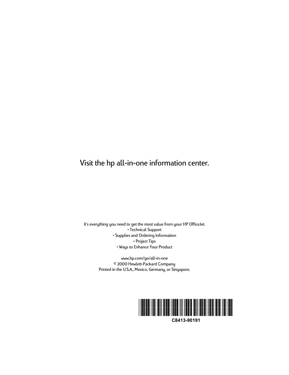 Visit the hp all-in-one information center | HP V Series User Manual | Page 56 / 56