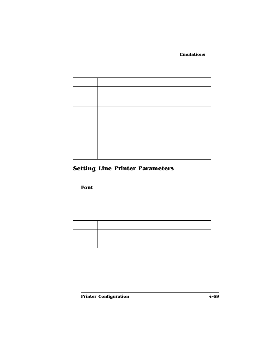 Setting line printer parameters, Font, Setting line printer parameters 4-69 | HP QMS 4060 User Manual | Page 103 / 232