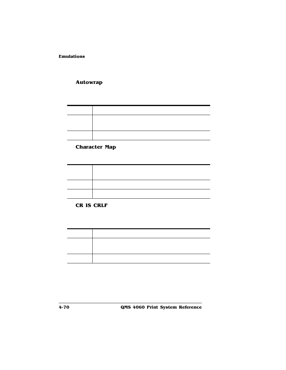 Autowrap, Character map, Cr is crlf | HP QMS 4060 User Manual | Page 104 / 232