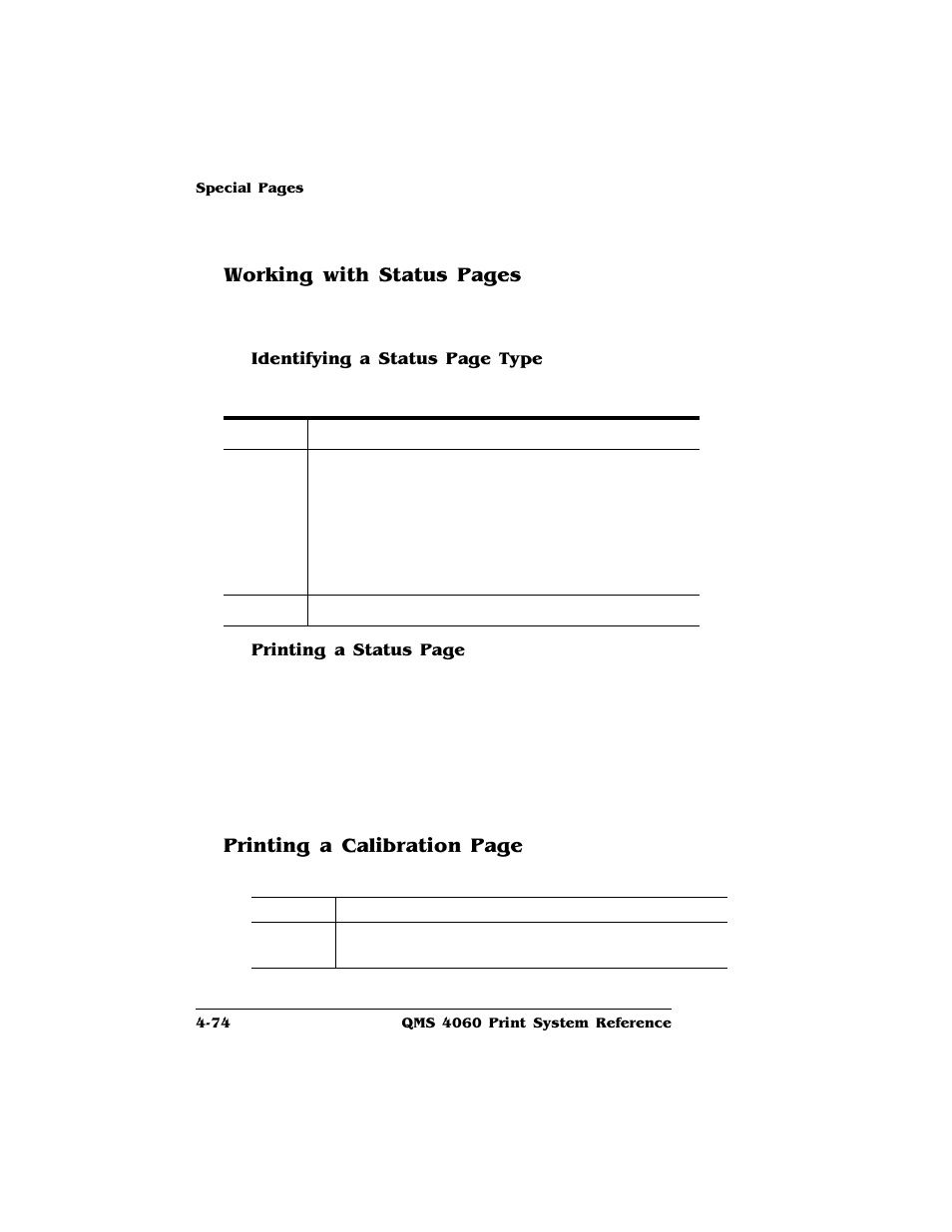 Working with status pages, Printing a calibration page | HP QMS 4060 User Manual | Page 108 / 232