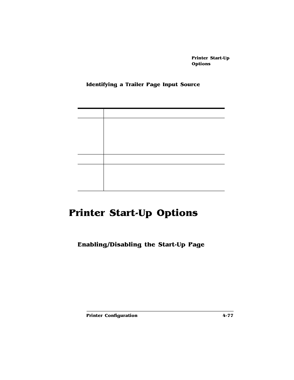 Printer start-up options, Printer start-up options -77, Enabling/disabling the start-up page | HP QMS 4060 User Manual | Page 111 / 232