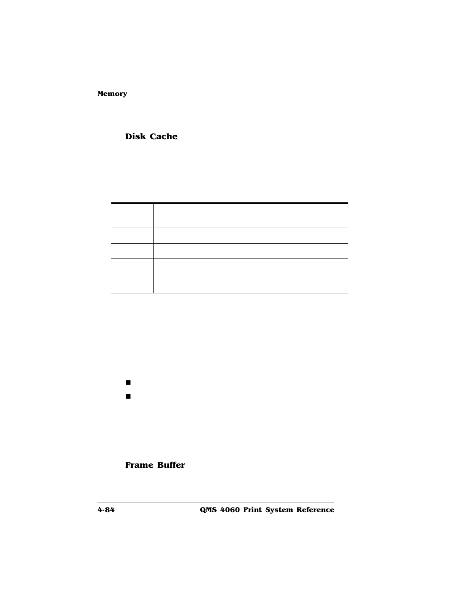 Disk cache, Frame buffer | HP QMS 4060 User Manual | Page 118 / 232