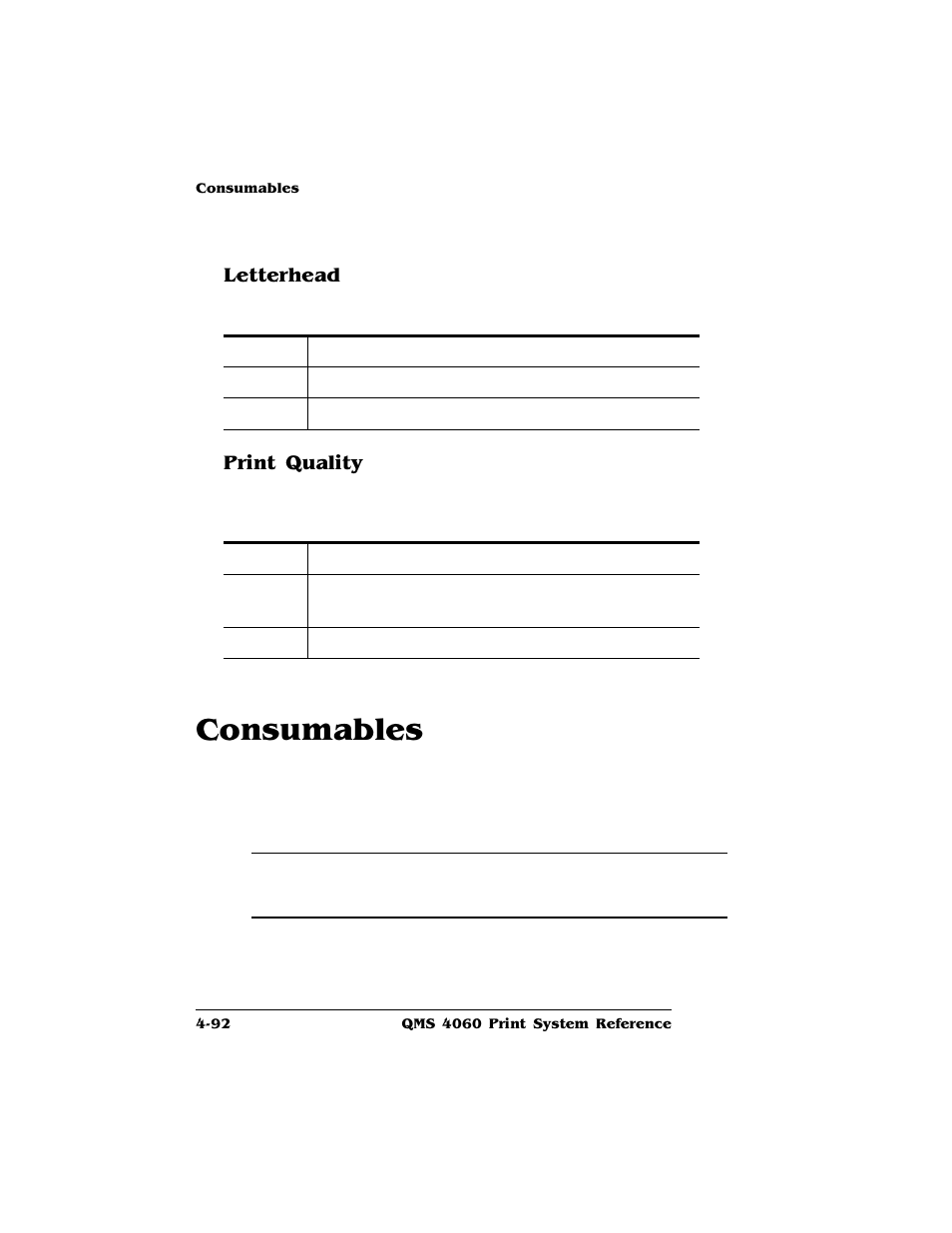 Letterhead, Print quality, Consumables | Letterhead 4-92 print quality 4-92, Consumables -92 | HP QMS 4060 User Manual | Page 126 / 232