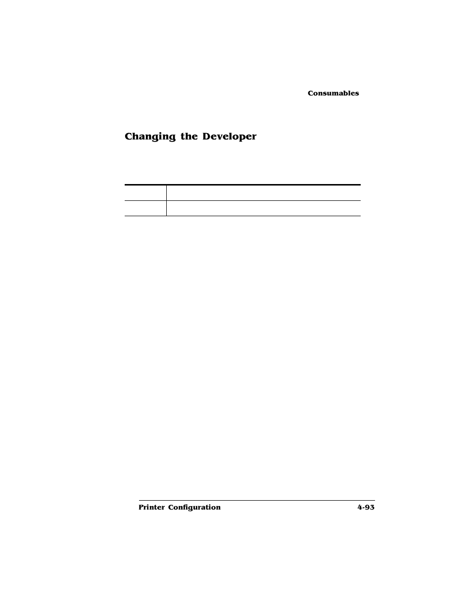 Changing the developer, Changing the developer 4-93 | HP QMS 4060 User Manual | Page 127 / 232