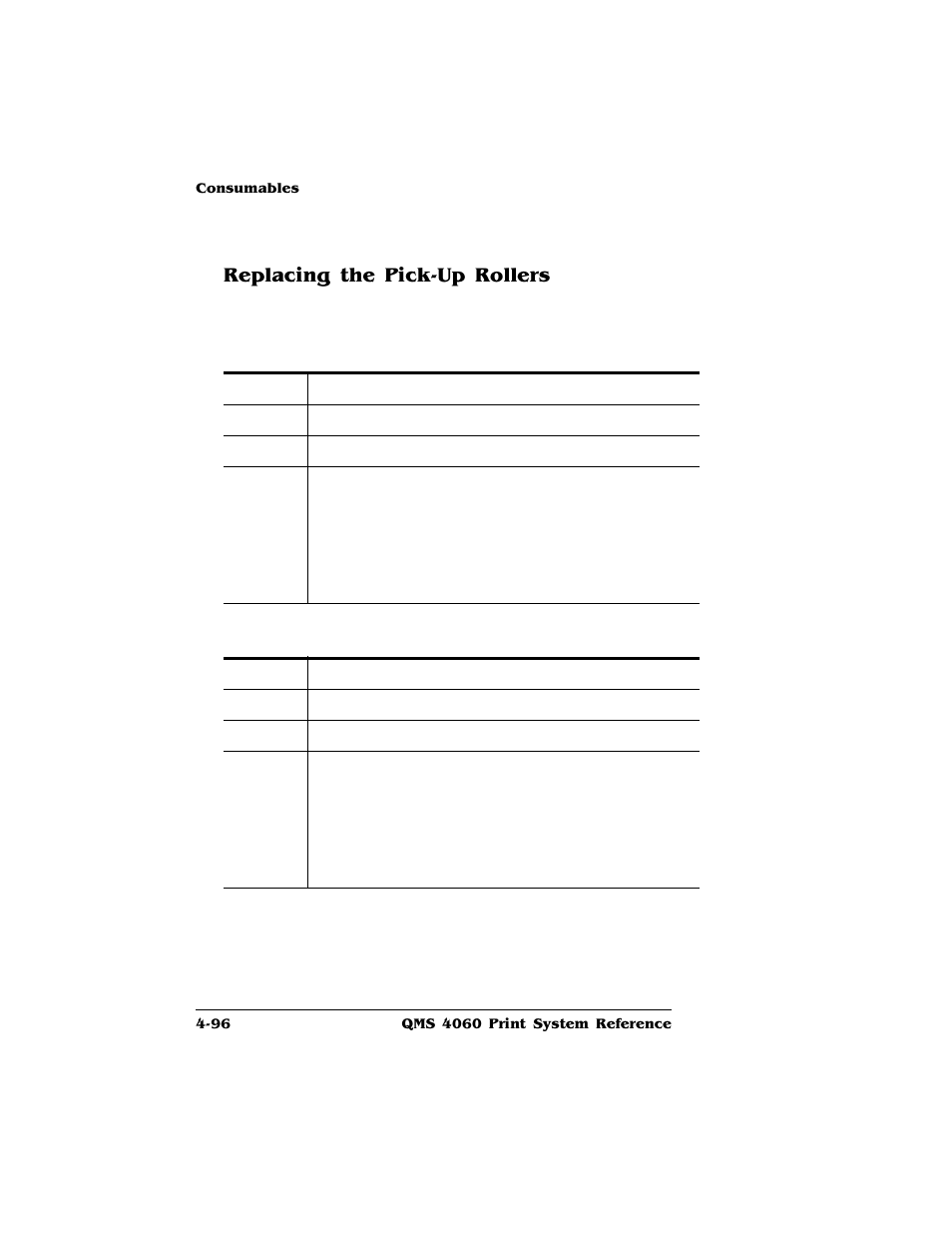Replacing the pick-up rollers, Replacing the pick-up rollers 4-96 | HP QMS 4060 User Manual | Page 130 / 232