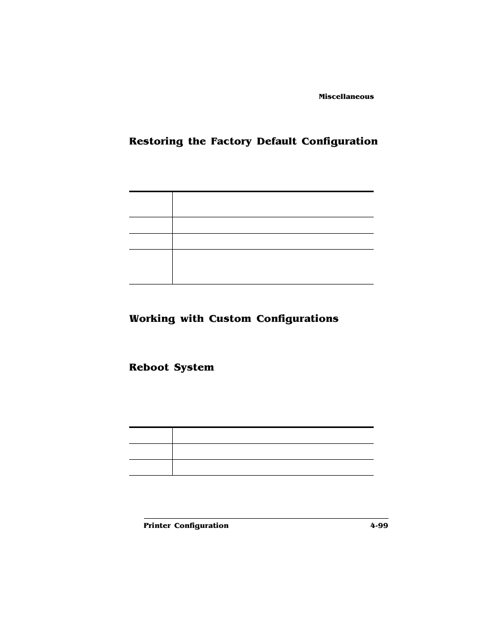 Restoring the factory default configuration, Working with custom configurations, Reboot system | HP QMS 4060 User Manual | Page 133 / 232