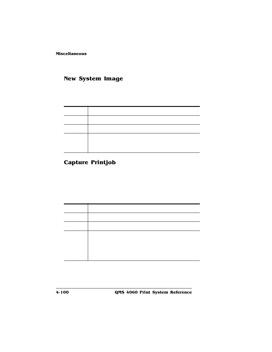 New system image, Capture printjob, New system image 4-100 capture printjob 4-100 | HP QMS 4060 User Manual | Page 134 / 232