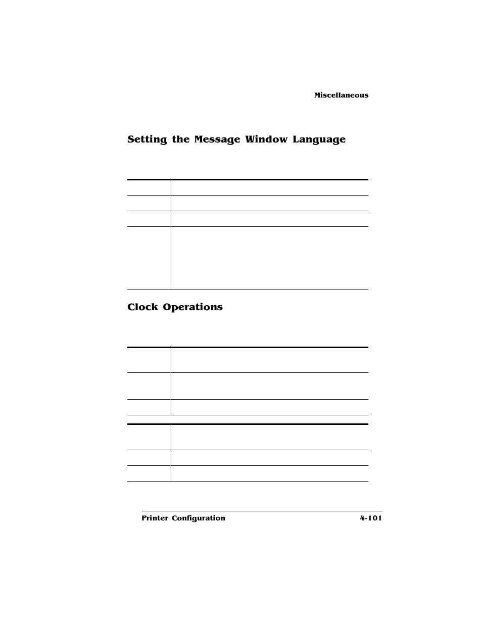 Setting the message window language, Clock operations | HP QMS 4060 User Manual | Page 135 / 232