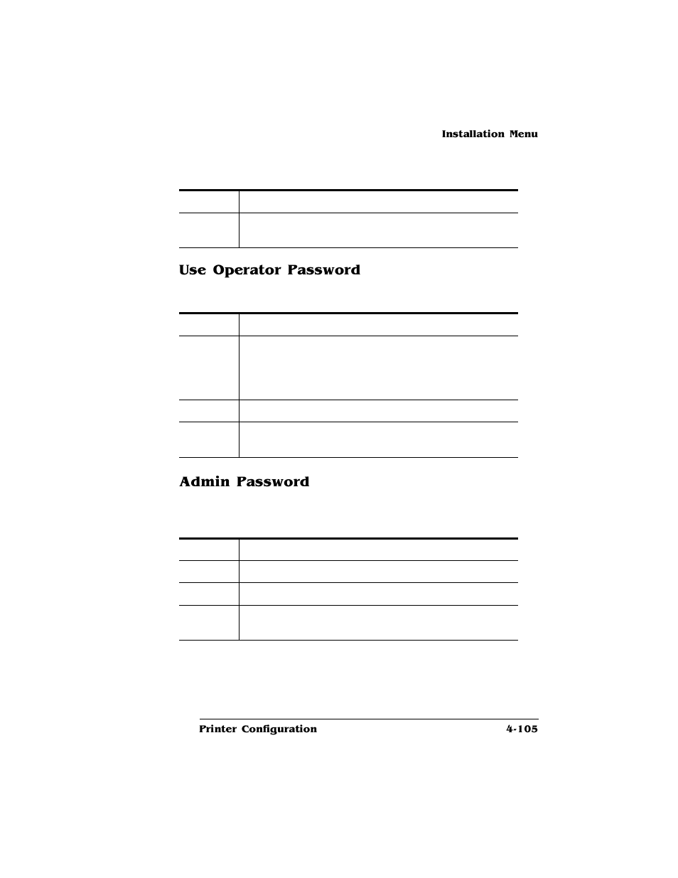 Use operator password, Admin password, Use operator password 4-105 admin password 4-105 | HP QMS 4060 User Manual | Page 139 / 232