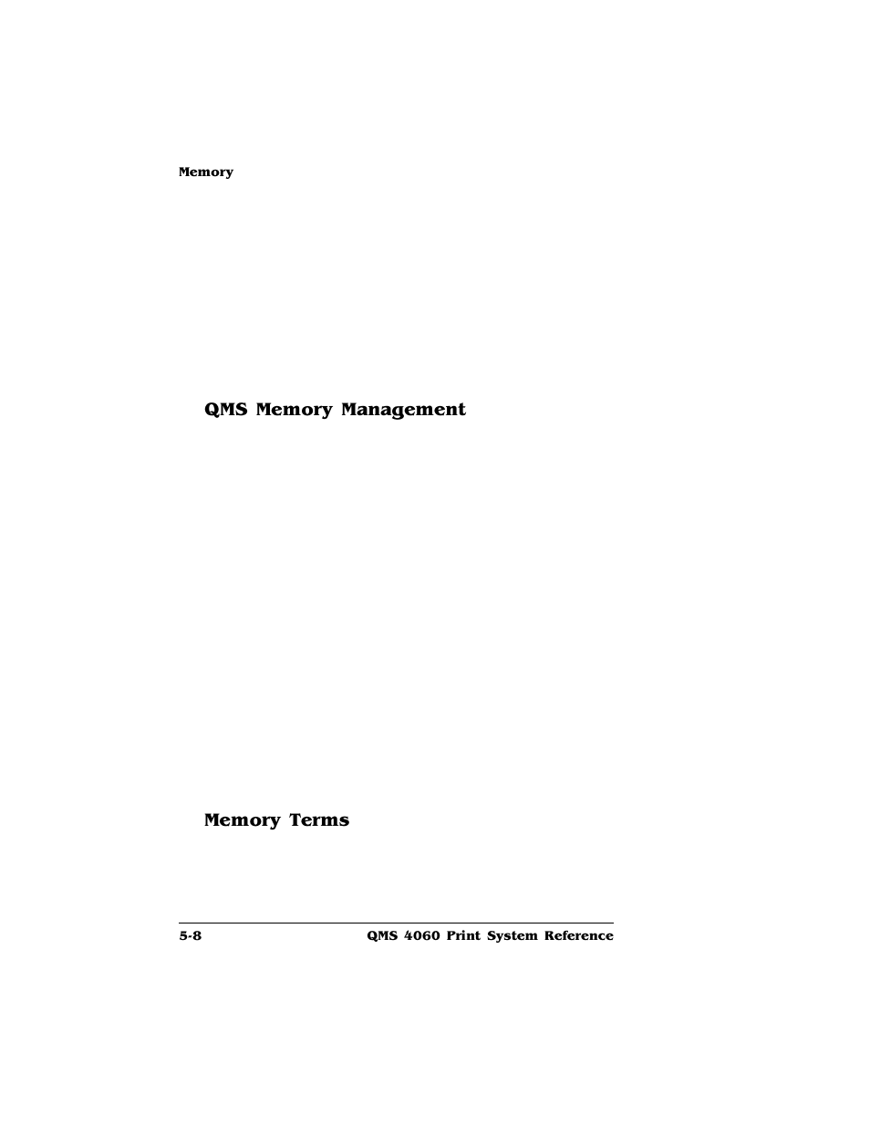 Qms memory management, Memory terms, Qms memory management 5-8 memory terms 5-8 | HP QMS 4060 User Manual | Page 150 / 232