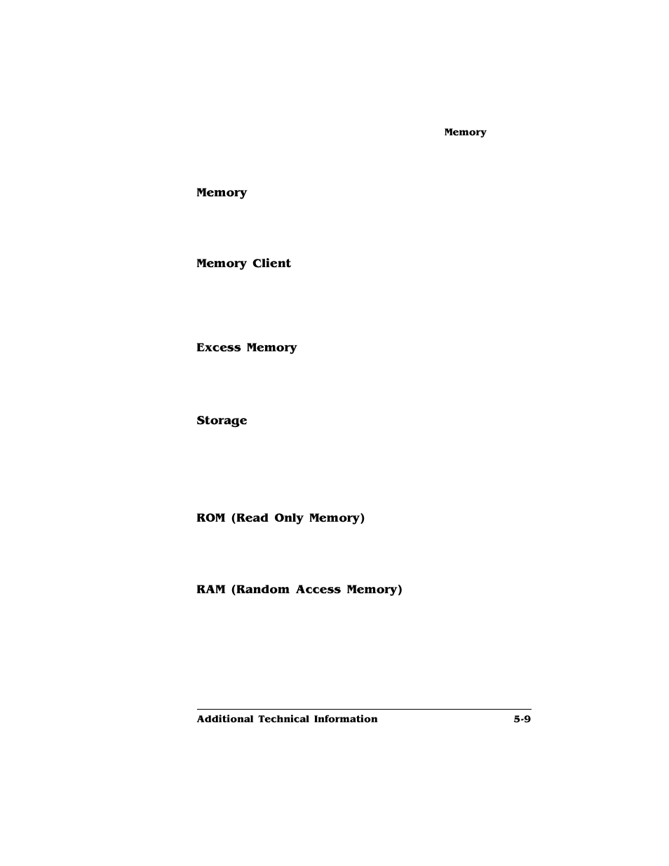 Memory, Memory client, Excess memory | Storage, Rom (read only memory), Ram (random access memory) | HP QMS 4060 User Manual | Page 151 / 232