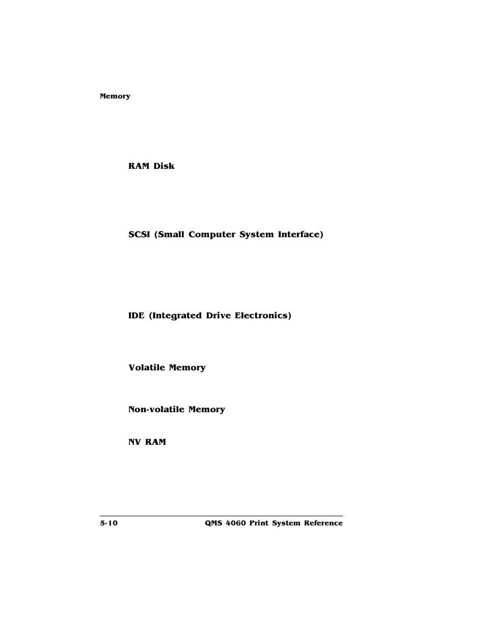 Ram disk, Ide (integrated drive electronics), Volatile memory | Non-volatile memory, Nv ram | HP QMS 4060 User Manual | Page 152 / 232