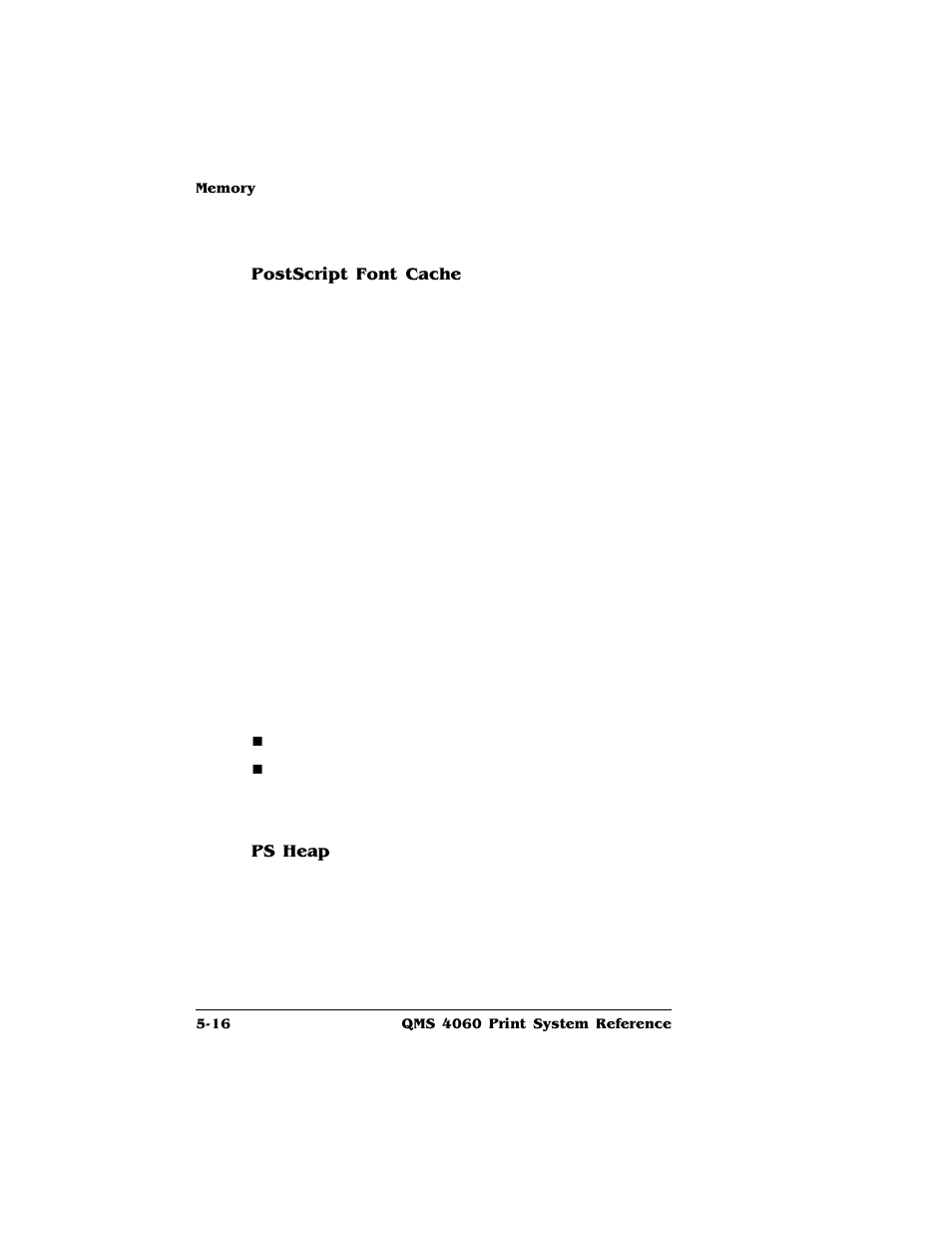 Postscript font cache, Ps heap | HP QMS 4060 User Manual | Page 158 / 232