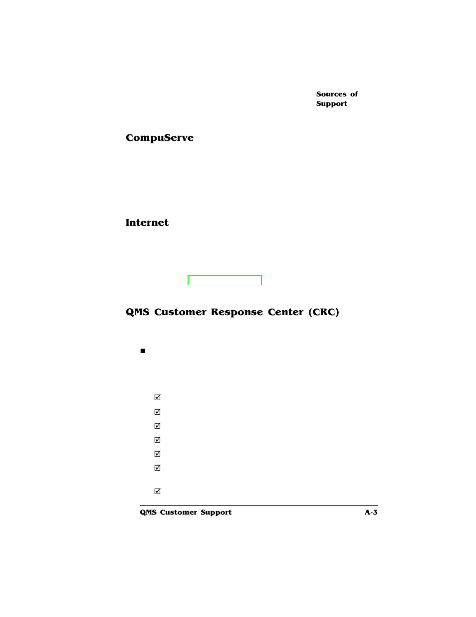 Compuserve, Internet, Qms customer response center (crc) | HP QMS 4060 User Manual | Page 177 / 232