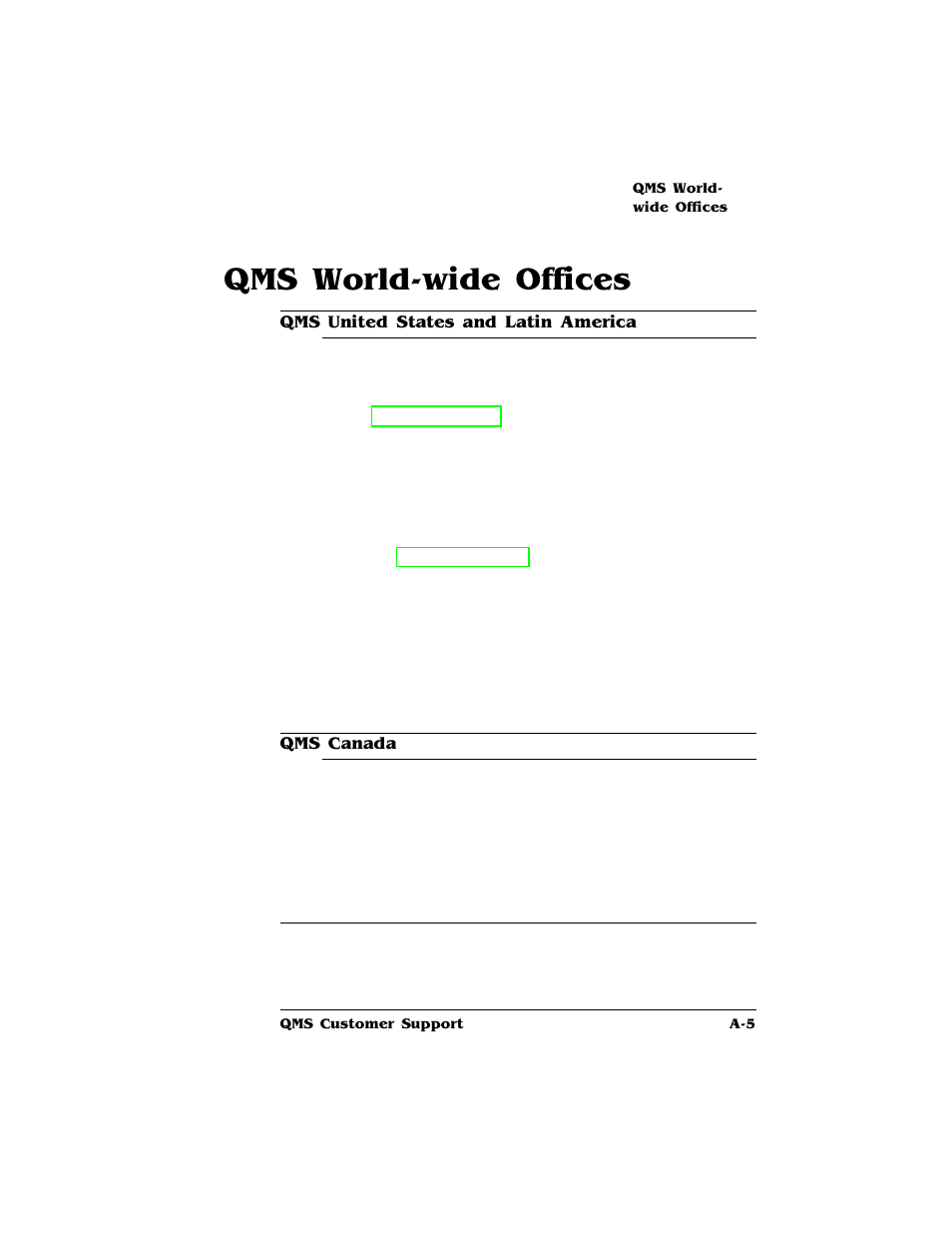 Qms world-wide offices | HP QMS 4060 User Manual | Page 179 / 232