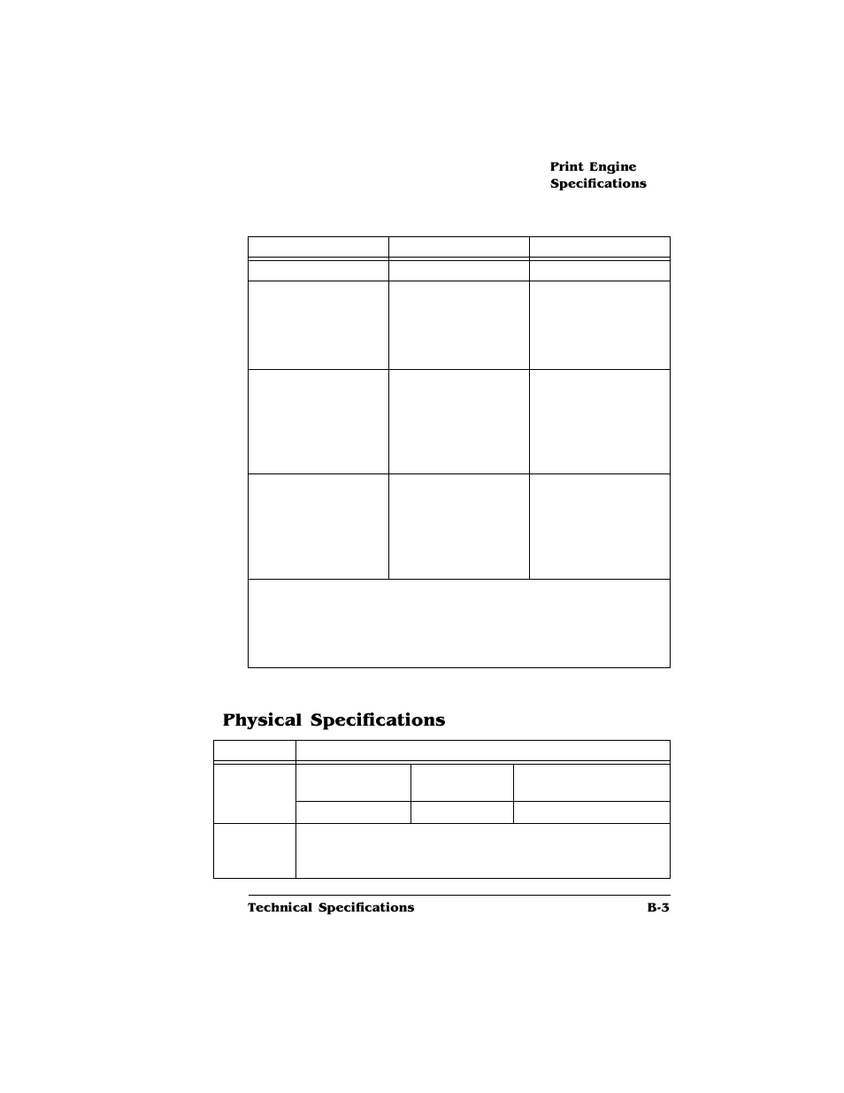 Physical specifications, Physical specifications b-11 | HP QMS 4060 User Manual | Page 185 / 232