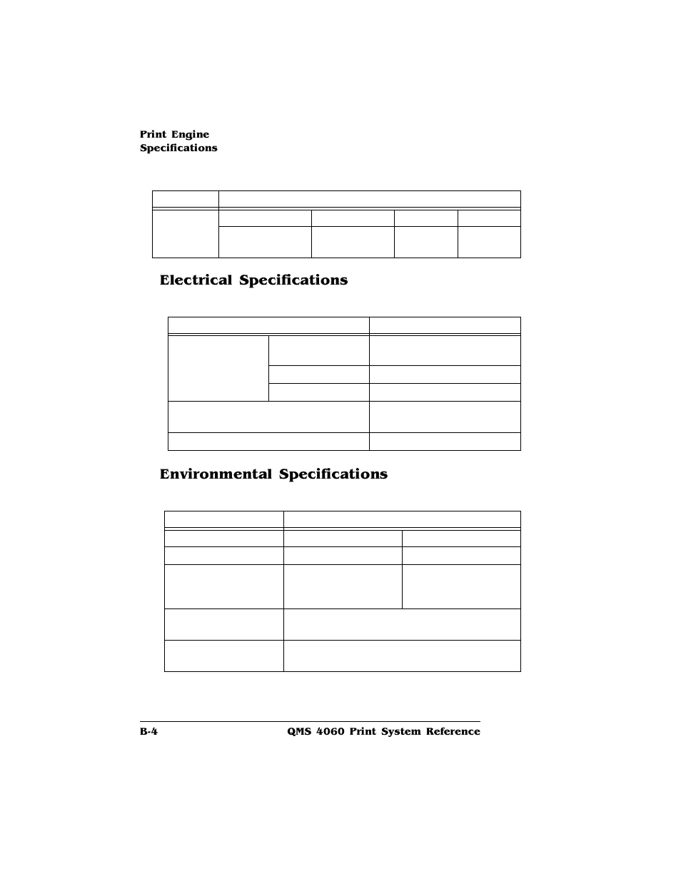 Electrical specifications, Environmental specifications | HP QMS 4060 User Manual | Page 186 / 232