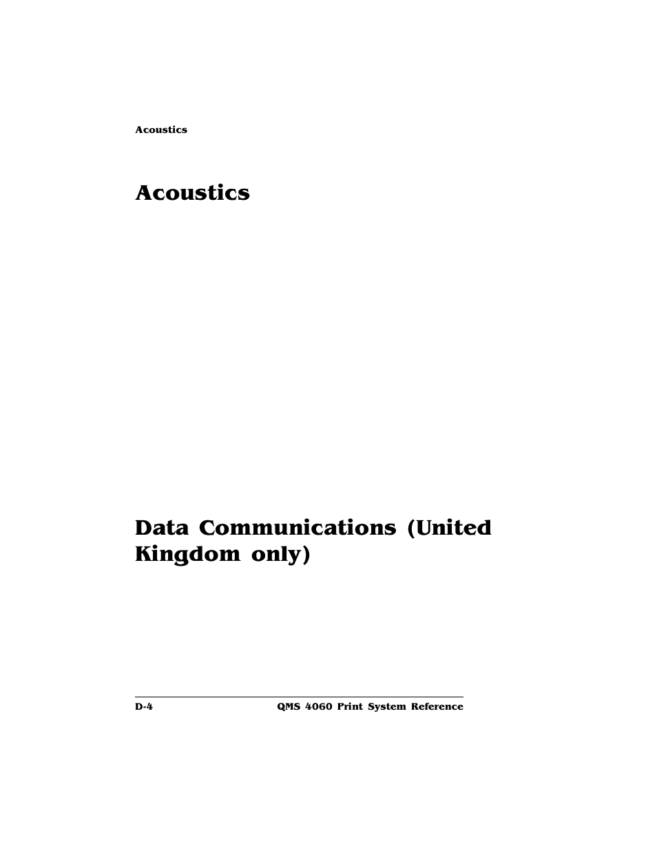 Acoustics, Data communications (united kingdom only) | HP QMS 4060 User Manual | Page 214 / 232